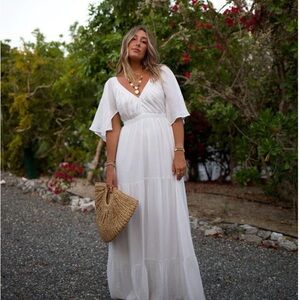 Vici White flutter sleeve Maxi Dress